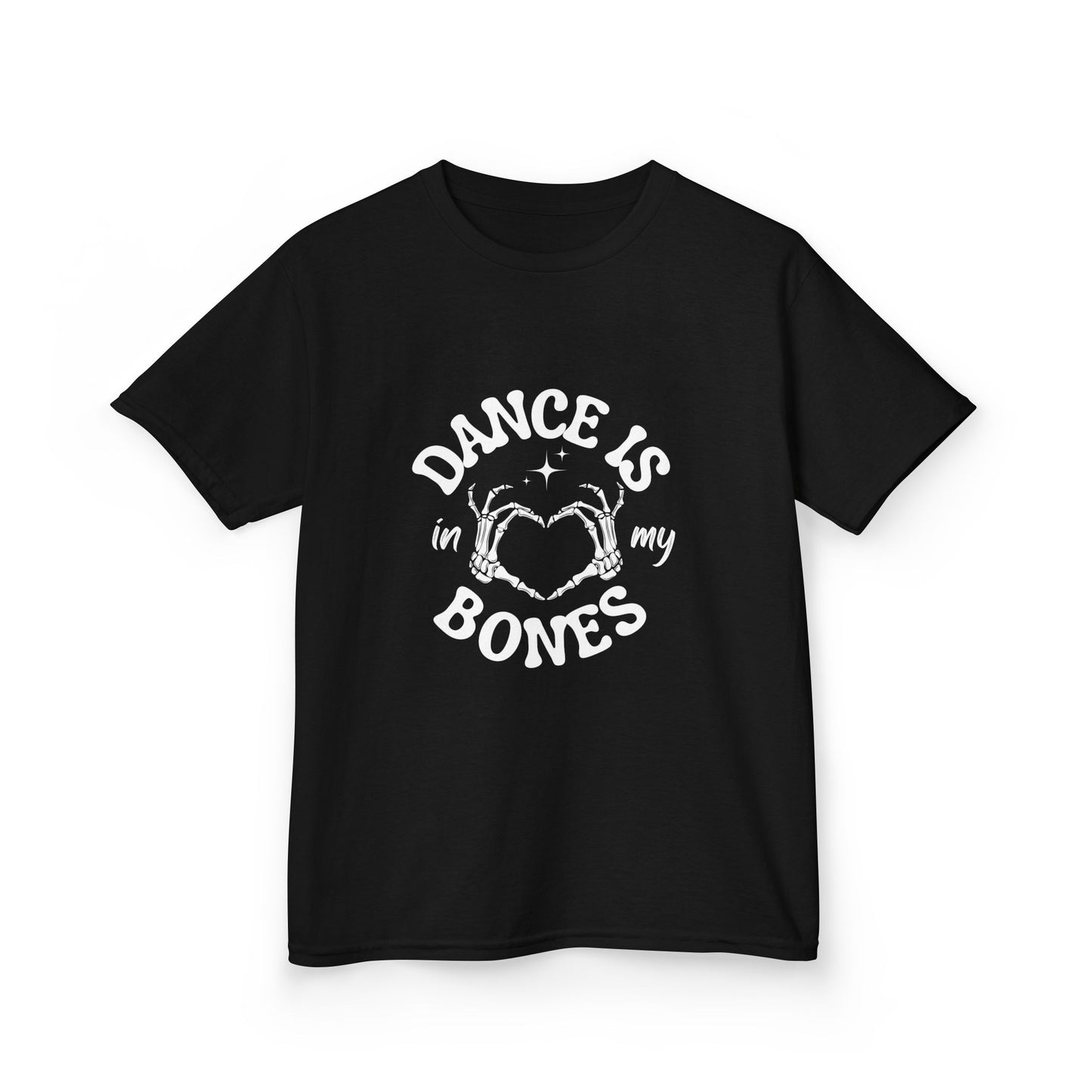 “Dance Is in My Bones” Halloween Dance T-Shirt with Cute Skeleton Heart Graphic - Kids Heavy Cotton™ Tee