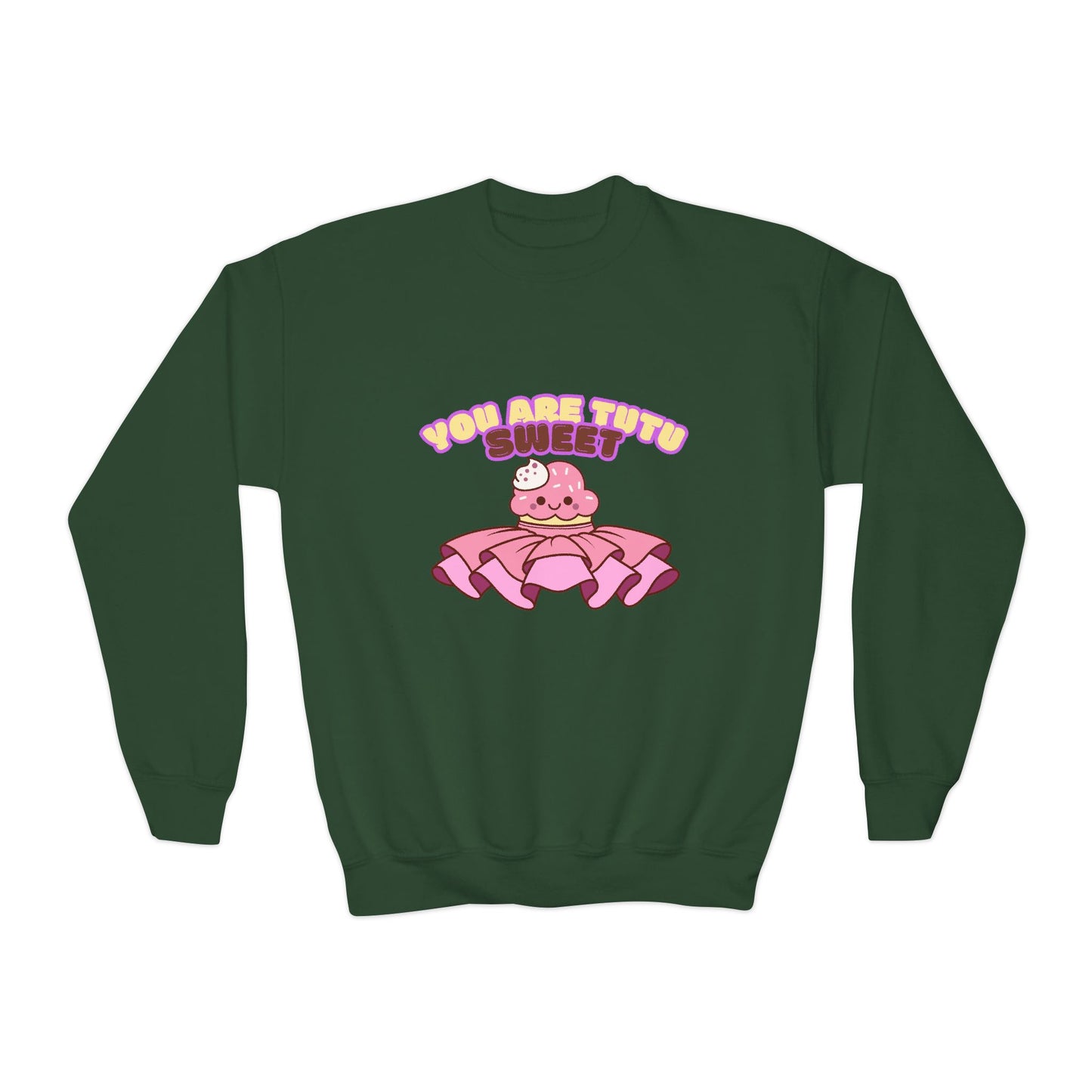 "You Are Tutu Sweet" Youth Crewneck Dance Sweatshirt โ Kawaii Cupcake Graphic | Cute Ballet Themed Kids Pullover