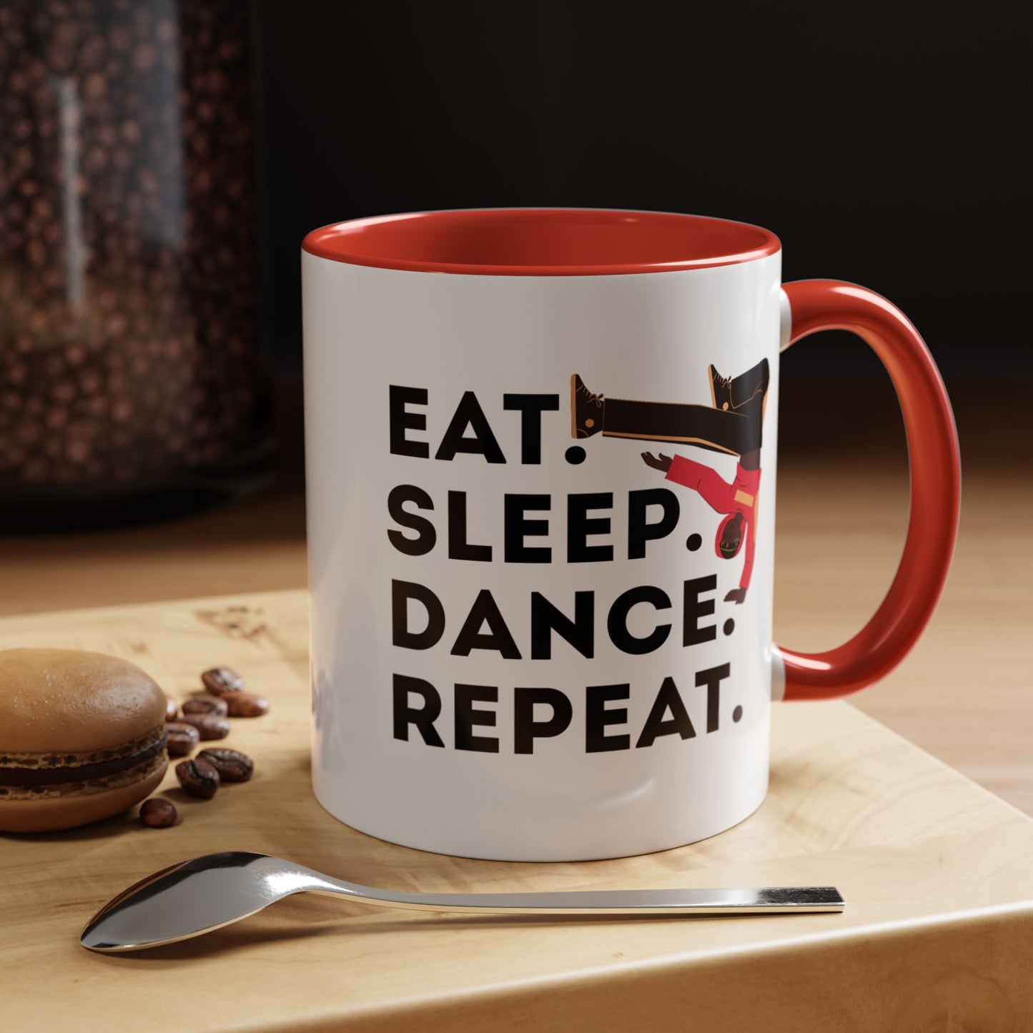 "Eat Sleep Dance Repeat" Accent Coffee Mug – Bold B-Boy Graphic Ceramic Mug for Hip Hop Dancers