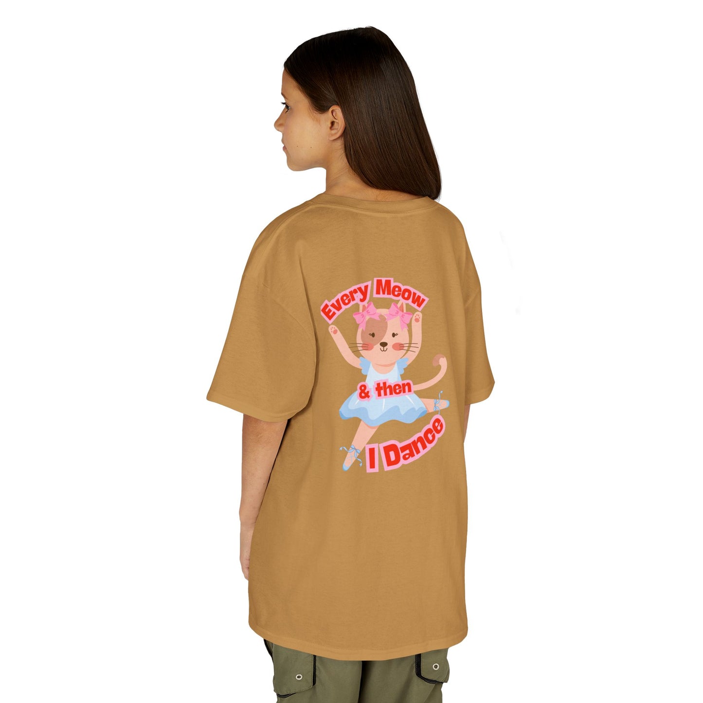 "Every Meow & Then I Dance" – Youth Short Sleeve Tee with Cute Dancing Cat Graphic | Kids’ Dance & Cat Lover T-Shirt