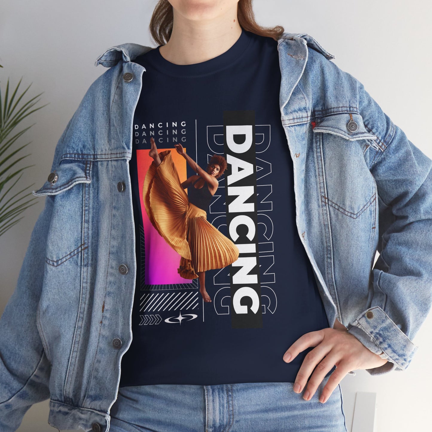 “Dancing” Streetwear-Inspired Female Dancer Unisex Heavy Cotton Tee – Urban Dance Graphic T-Shirt for Performers and Dance Lovers