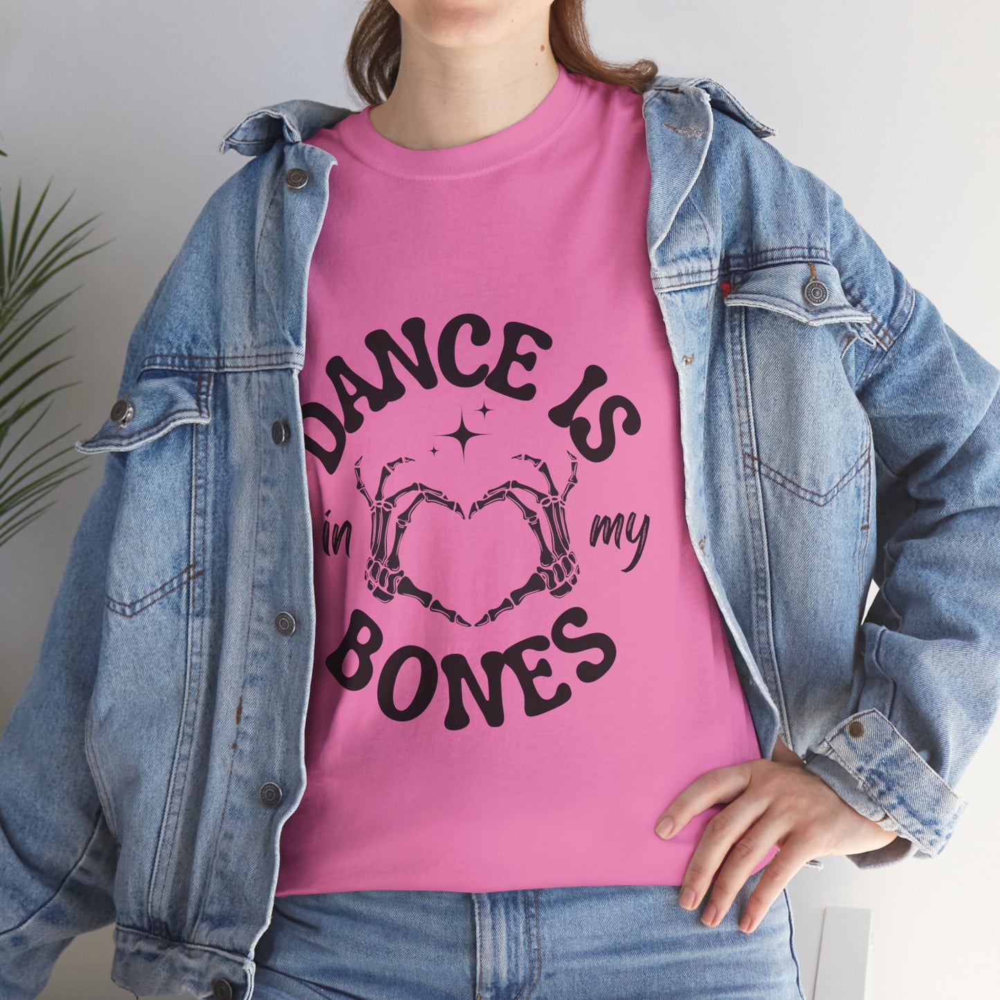 “Dance Is in My Bones” Halloween Dance T-Shirt with Cute Skeleton Heart Graphic - Unisex Heavy Cotton Tee
