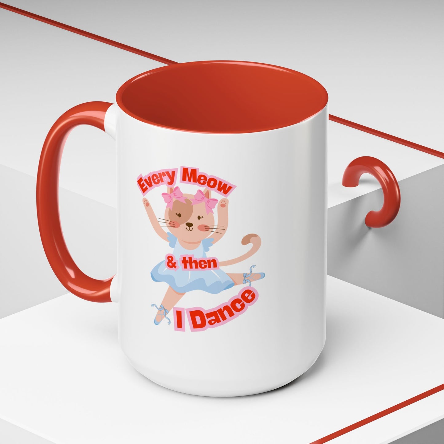 “Every Meow & Then I Dance” Adorable Dancing Cat Graphic | Cute Cat Dance Mug for Ballet Lovers & Coffee Enthusiasts - Accent Coffee Mug