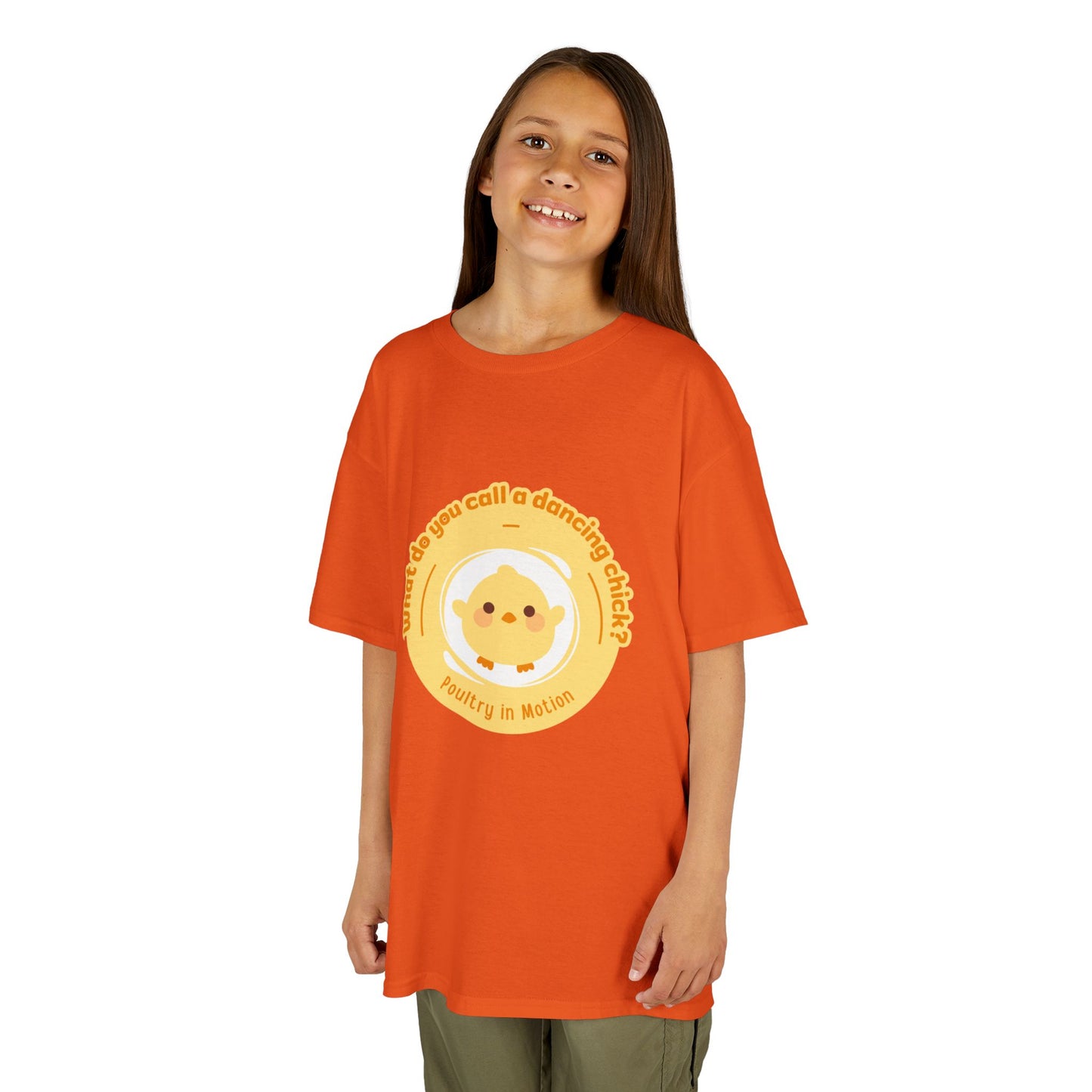 “What do you call a dancing chick? Poultry in Motion” Funny Chick Dance Tee for Kids – Cute Chicken Graphic - Youth Dance Pun T-Shirt