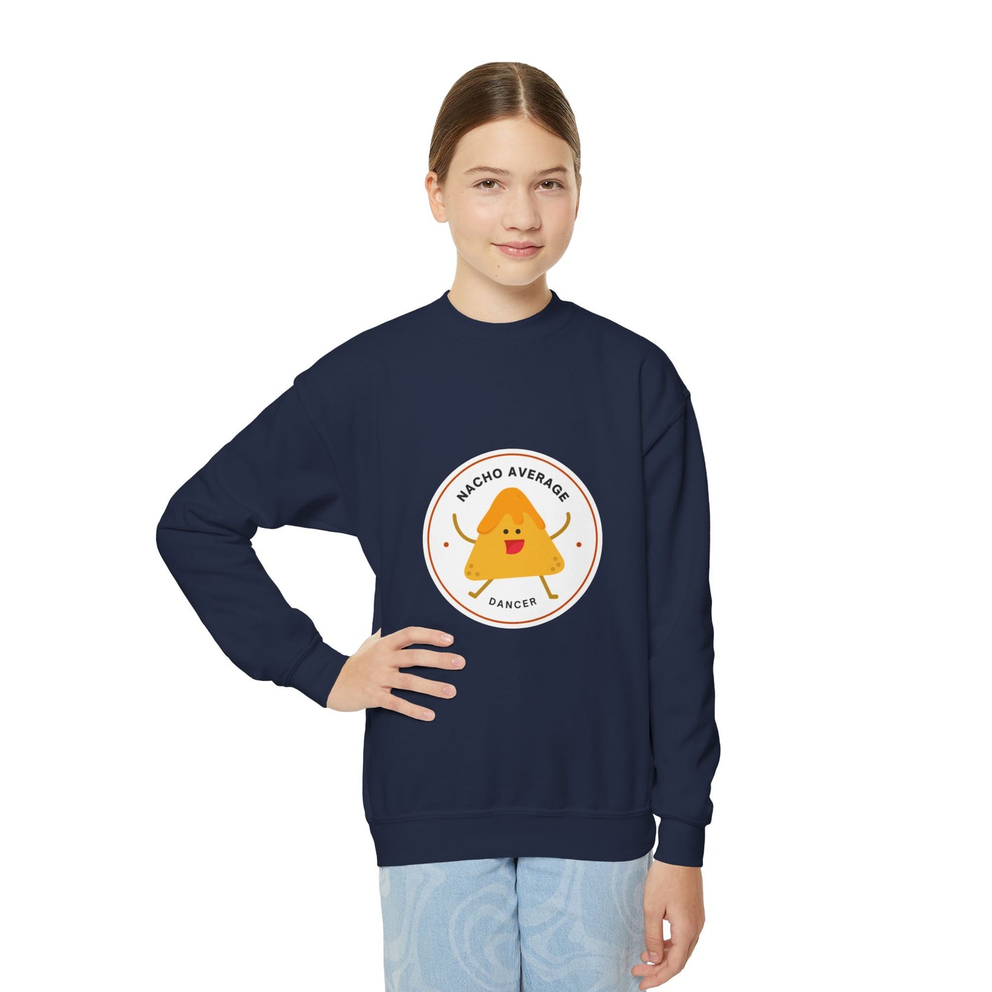 "Nacho Average Dancer" – Funny Youth Crewneck Dance Sweatshirt | Cute Nacho Graphic Kids Pullover