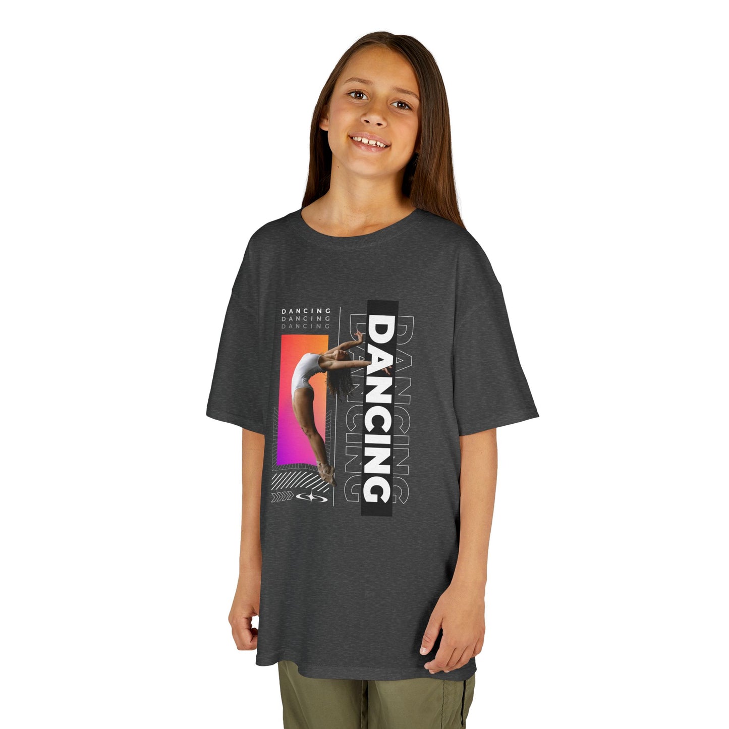 “Dancing” Youth Short Sleeve T-Shirt – Streetwear-Inspired Female Dancer Graphic – Stylish Kids Dance Apparel Tee