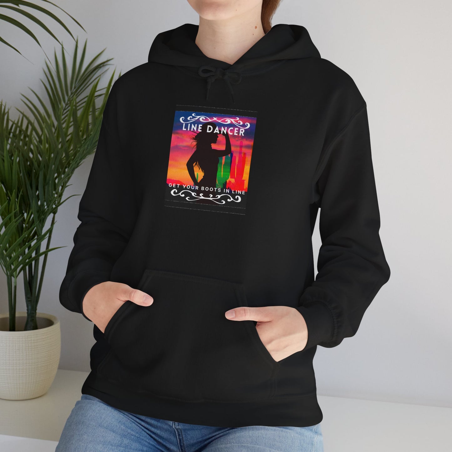 "Line Dancer, Get Your Boots in Line" Western-Inspired Graphic – Unisex Heavy Blend™ Hooded Sweatshirt