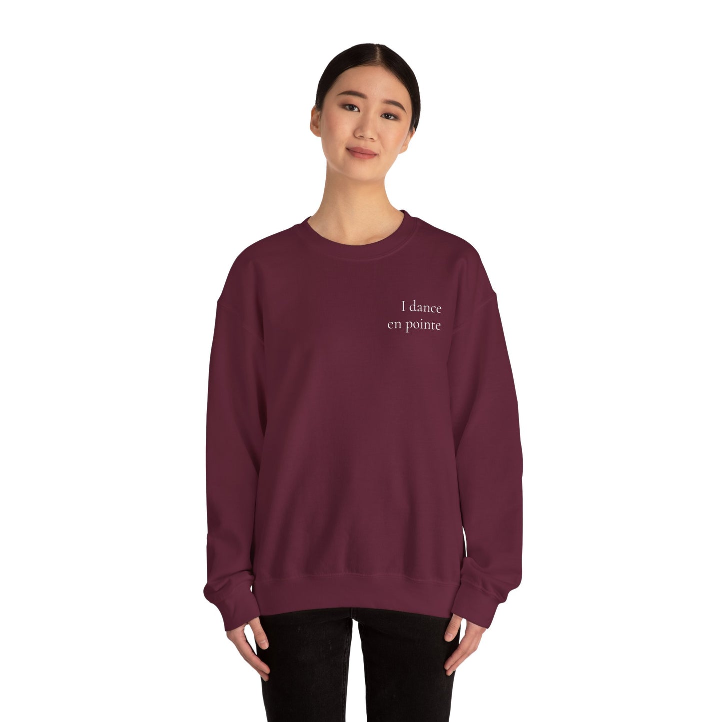 “I Dance en Pointe” - Optional Personalized Sleeve - Ballet Unisex Heavy Blend™ Crewneck Sweatshirt with Front and Back Print