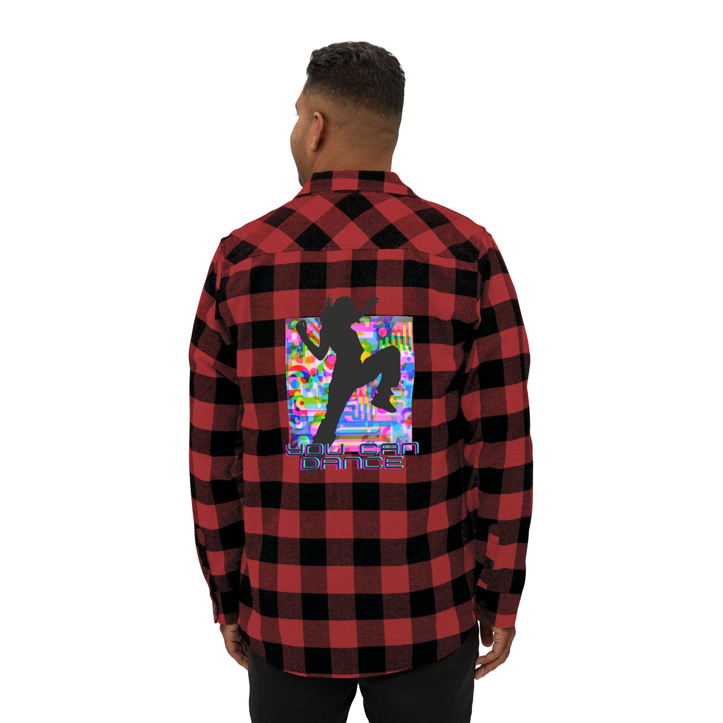 Levels Premium Collection Flannel Shirt – Unisex Streetwear Button-Up with "Levels Pictures Textures" Front Text and Bold Dancer Silhouette Back Graphic