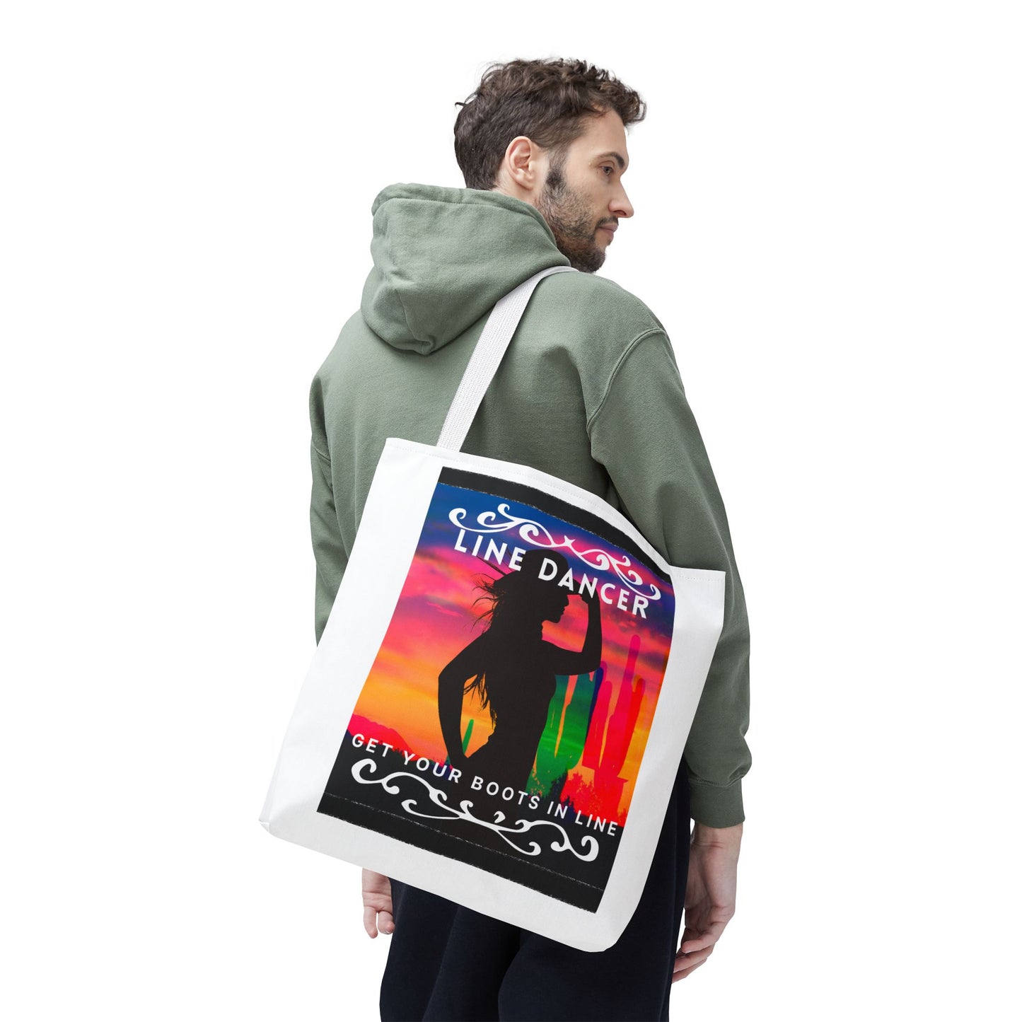 "Line Dancer, Boots on the Ground” Canvas Tote Bag – Cowgirl Graphic | Western Dance Bag for Country Lovers & Line Dancing Fans