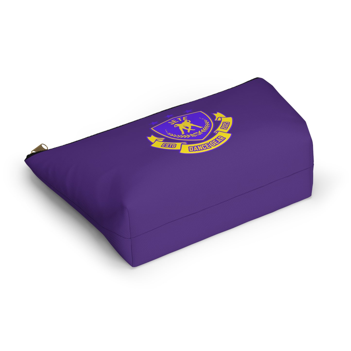 “Jeté Dance Gear" Makeup Bag – Colorful Collegiate-Inspired Dance Graphic – Stylish Zipper Pouch for Cosmetics, Accessories & Team Essentials