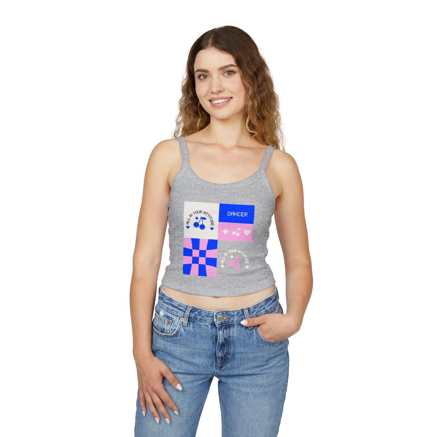 "Dancer – All in Your Attitude" Women’s Spaghetti Strap Tank Top – Retro Dance Graphic | Bold & Stylish Tank for Confident Dancers and Performers