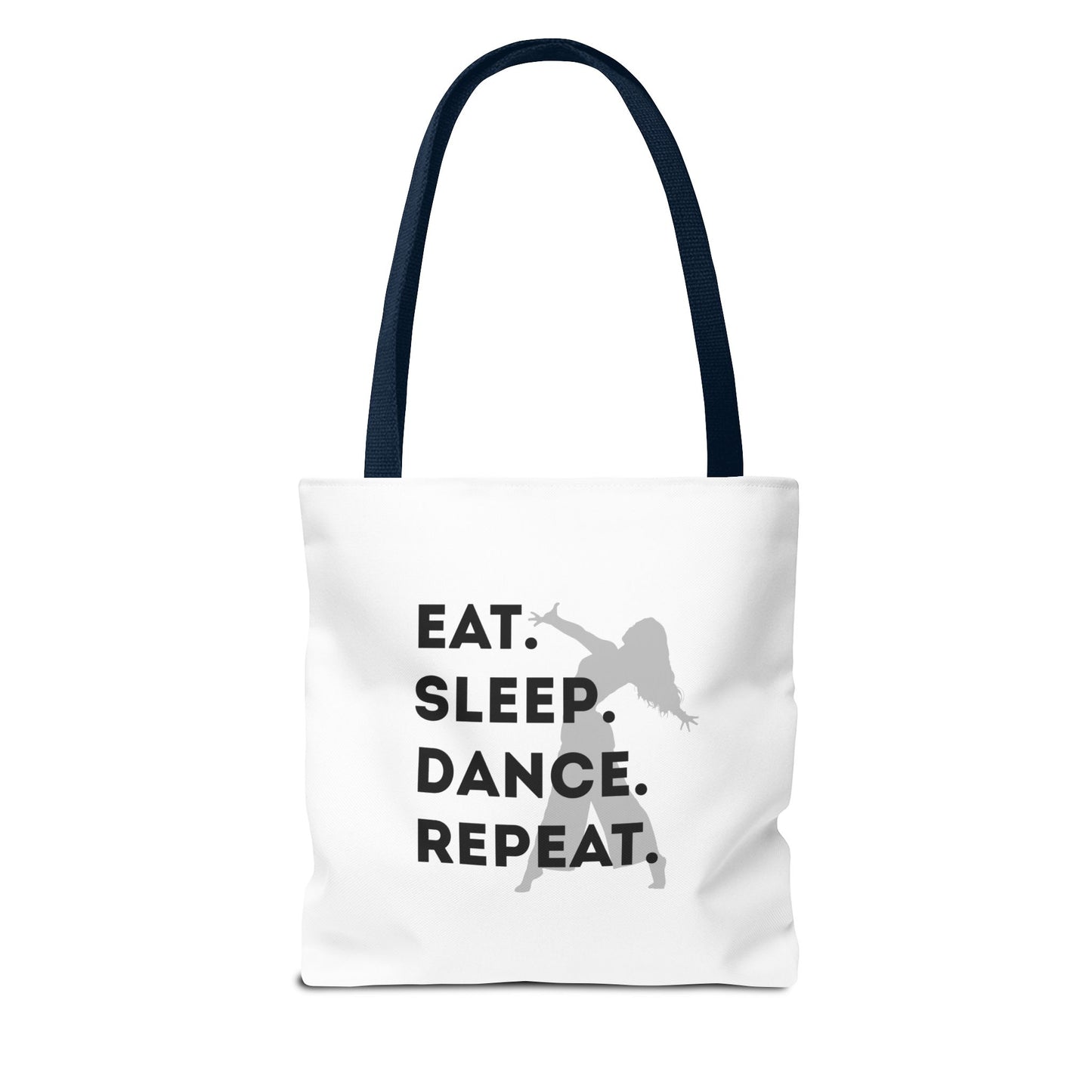 "Eat Sleep Dance Repeat" Canvas Tote Bag – Gray Dancer Silhouette Dance-Themed Reusable Shoulder Bag for Dancers, Studio, or Everyday Use
