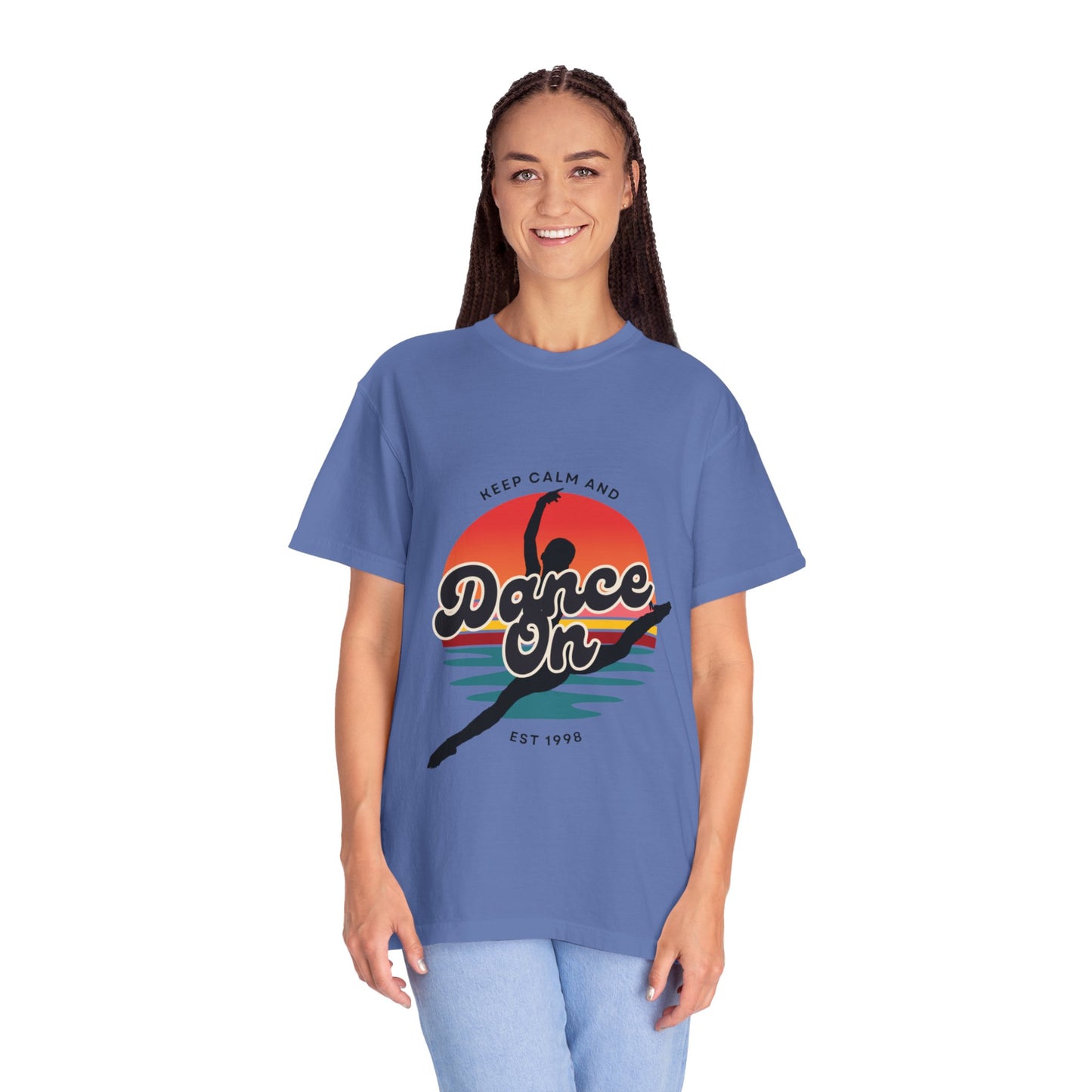 "Keep Calm and Dance On" Unisex Garment-Dyed T-Shirt – Retro Dance Graphic Tee – Vintage-Inspired Comfort Shirt for Dancers