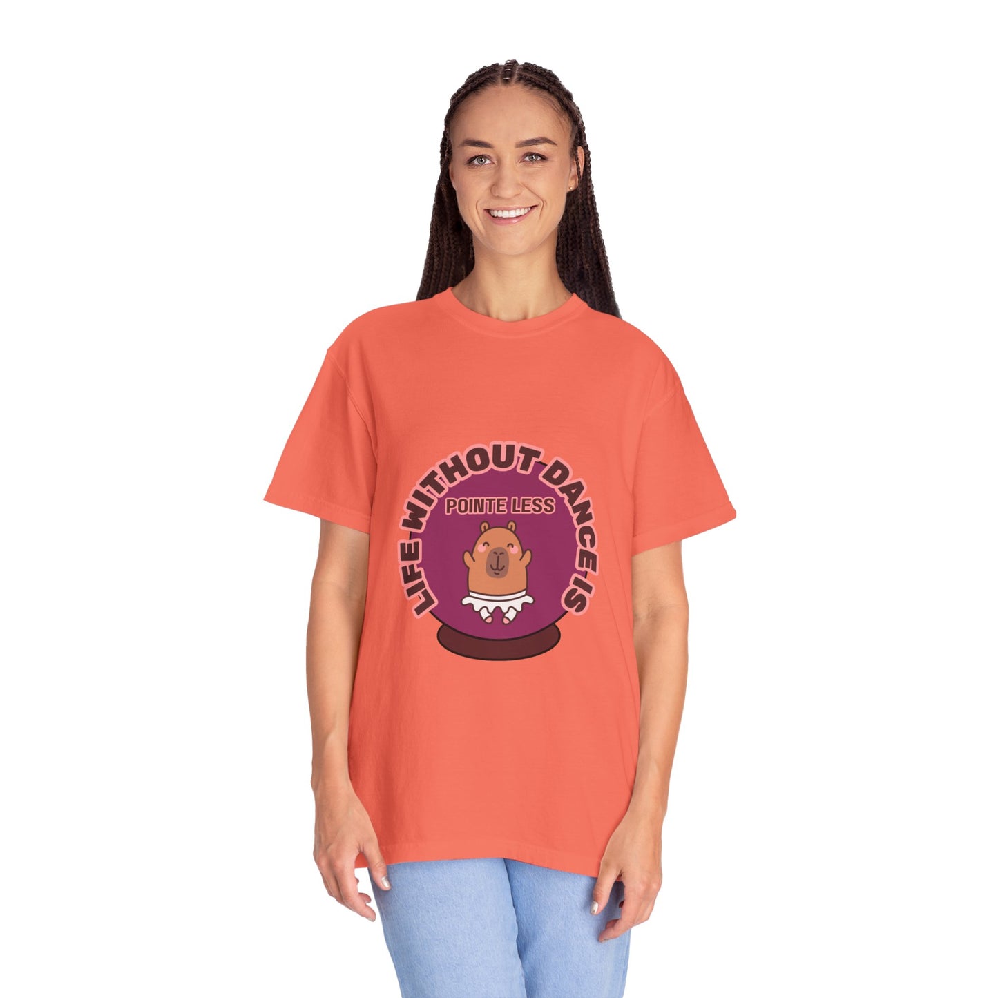 "Life Without Dance is Pointeless" Unisex Garment-Dyed T-Shirt – Cute Dancing Capybara Graphic Tee – Funny Dance Shirt for Animal Lovers & Performers