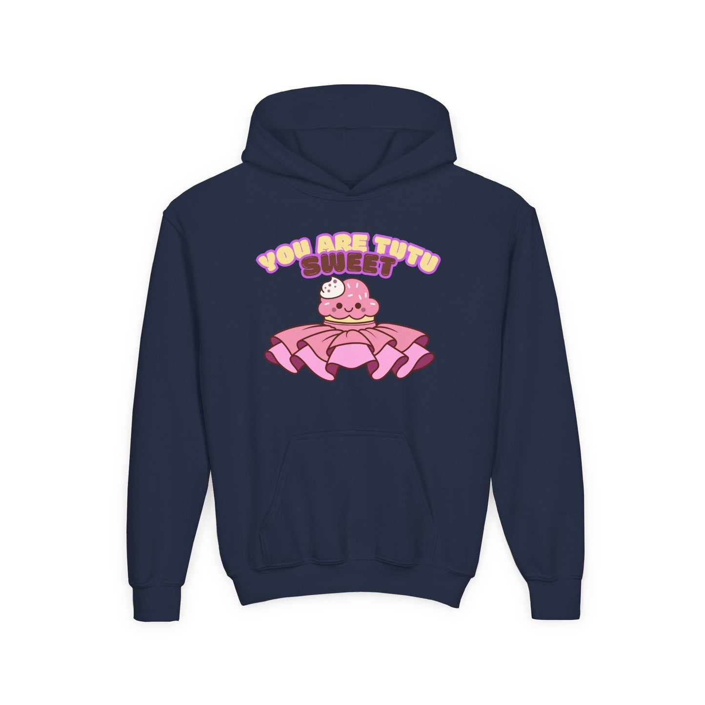 "You Are Tutu Sweet" Youth Hooded Sweatshirt – Kawaii Cupcake in Tutu Dance Graphic Hoodie for Kids and Teens
