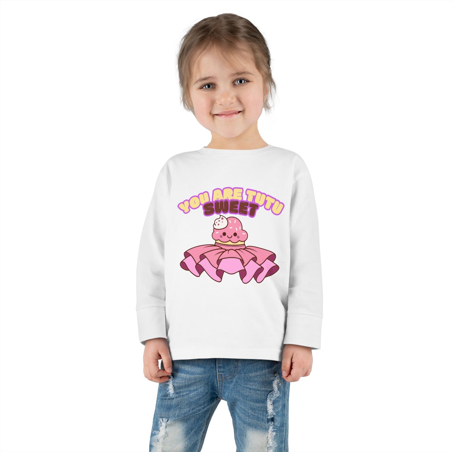 "You Are Tutu Sweet" Toddler Dance T-Shirt – Kawaii Cupcake in Tutu Graphic Long Sleeve Tee for Kids