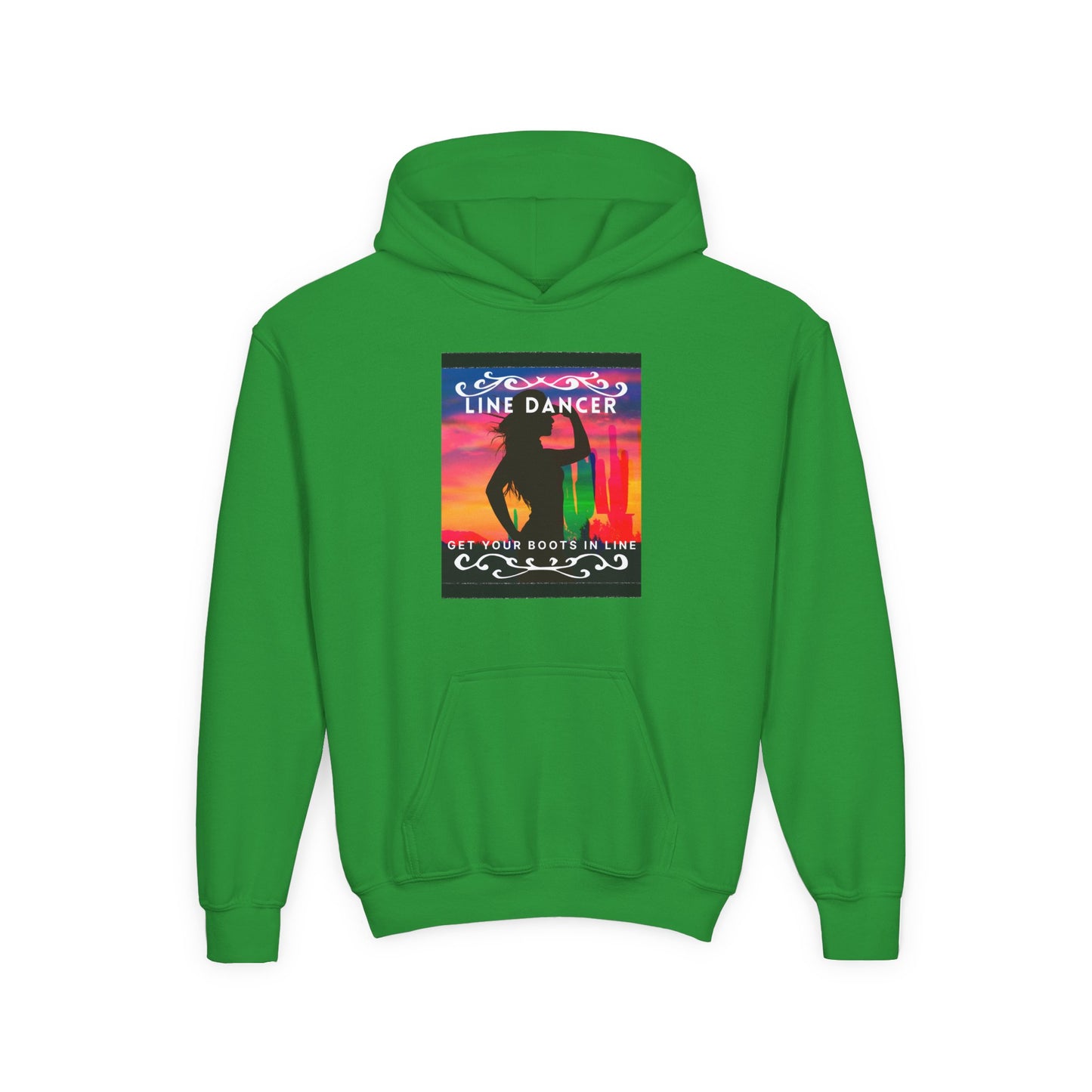 "Line Dancer" Youth Hoodie – Western Country Dance Graphic – 'Get Your Boots in Line' Unisex Pullover for Kids