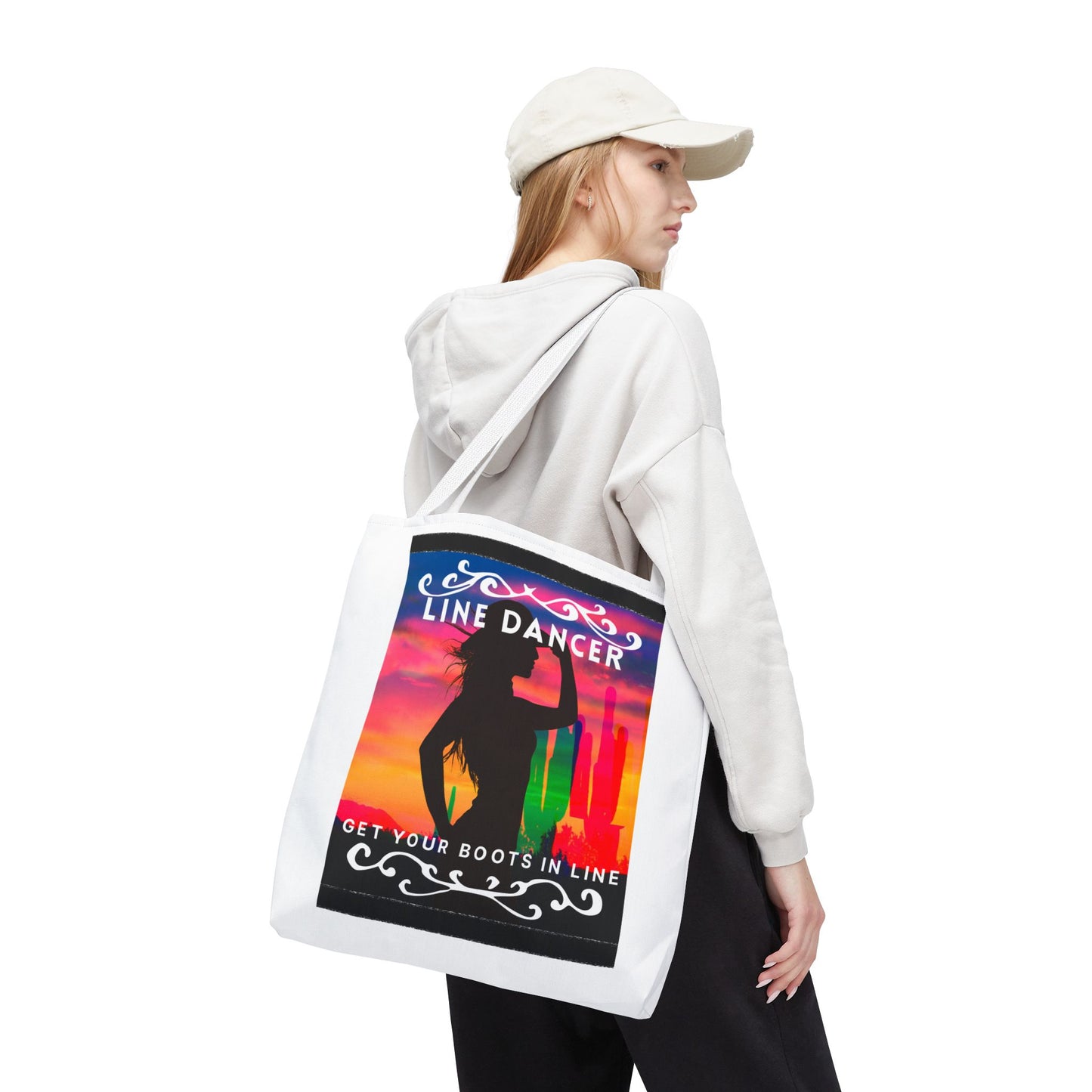 "Line Dancer, Boots on the Ground” Canvas Tote Bag – Cowgirl Graphic | Western Dance Bag for Country Lovers & Line Dancing Fans