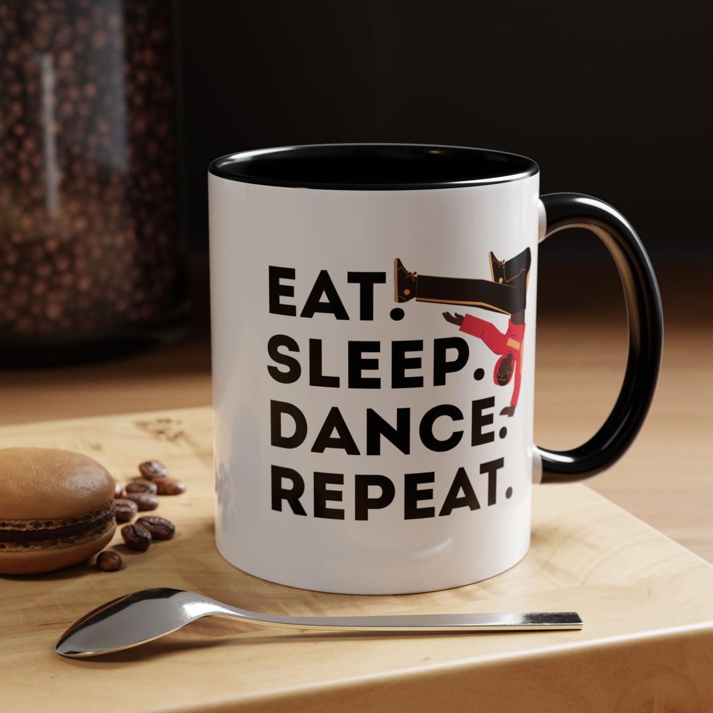 "Eat Sleep Dance Repeat" Accent Coffee Mug – Bold B-Boy Graphic Ceramic Mug for Hip Hop Dancers
