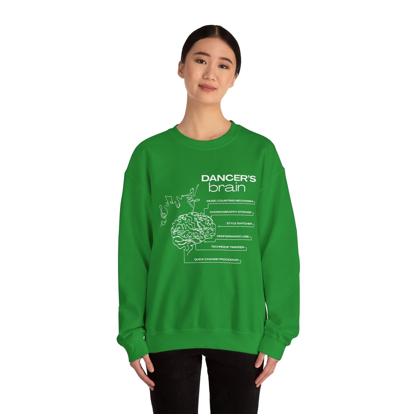 “Dancer’s Brain” Funny Dance Anatomy Sweatshirt – Unisex Heavy Blend Crewneck with Optional Name or Studio Personalization