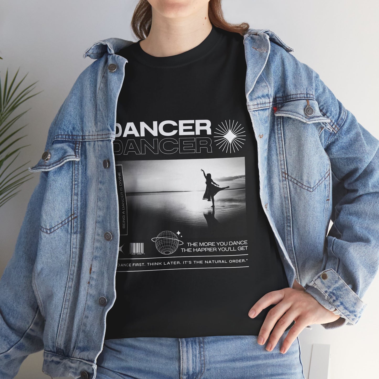 "Dancer" Arabesque Beach Scene Unisex Heavy Cotton Tee – Streetwear-Inspired Ballet Dance Graphic T-Shirt