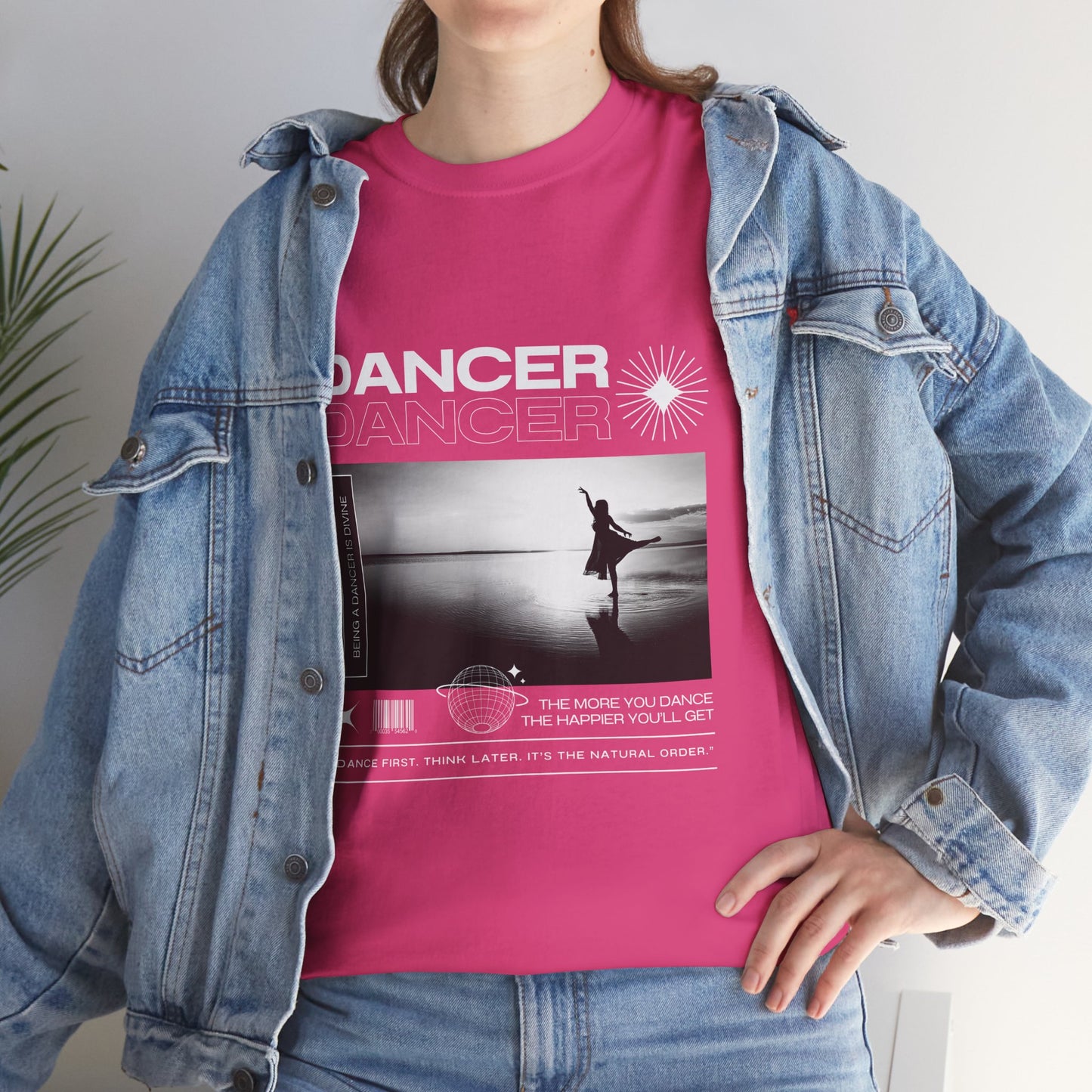 "Dancer" Arabesque Beach Scene Unisex Heavy Cotton Tee – Streetwear-Inspired Ballet Dance Graphic T-Shirt