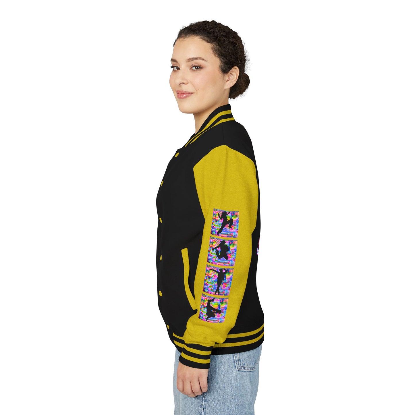 Levels Premium Collection Dance Letterman Jacket β Colorful Unisex Streetwear Varsity Jacket with "Levels Pictures Textures" Front and Dancer Silhouette Back Graphic