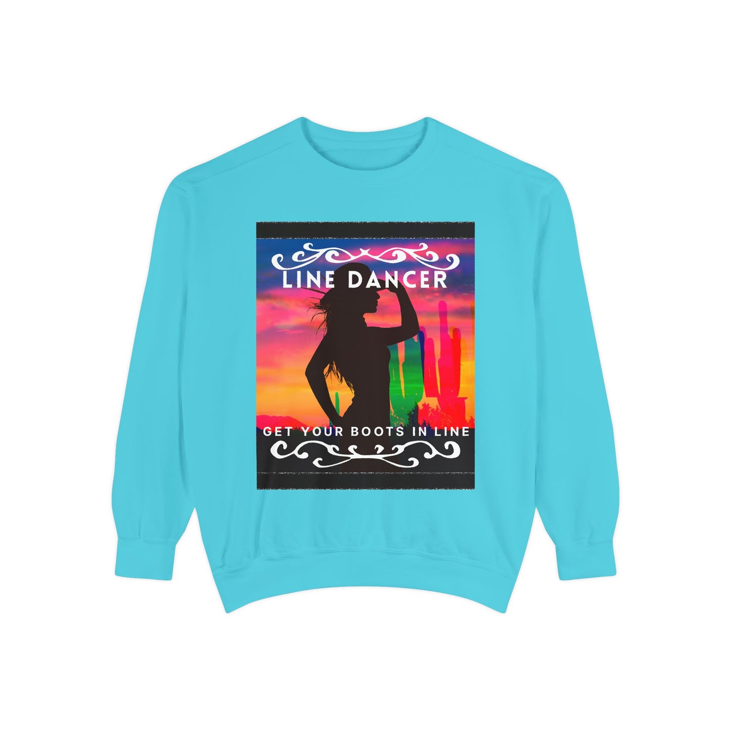 "Line Dancer, Get Your Boots in Line" Unisex Lightweight Crewneck Sweatshirt – Western Dance Graphic Pullover for Country Music & Boot Scootin’ Fans