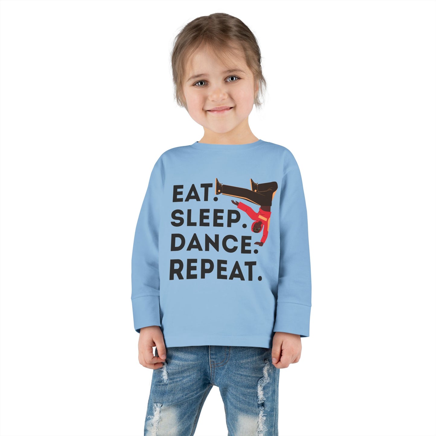 "Eat, Sleep, Dance, Repeat" Toddler Dance T-Shirt – Bold B-Boy Graphic Long Sleeve Tee for Kids
