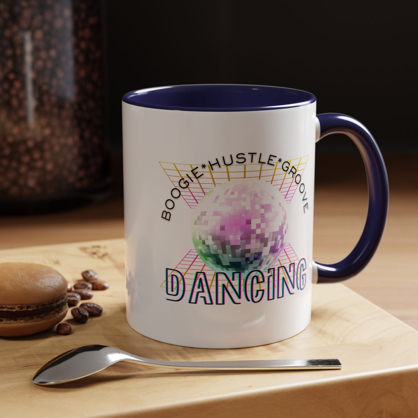 "Boogie, Hustle, Groove - Dancing" Disco Accent Coffee Mug – Fun Retro Dance Gift for Coffee Lovers