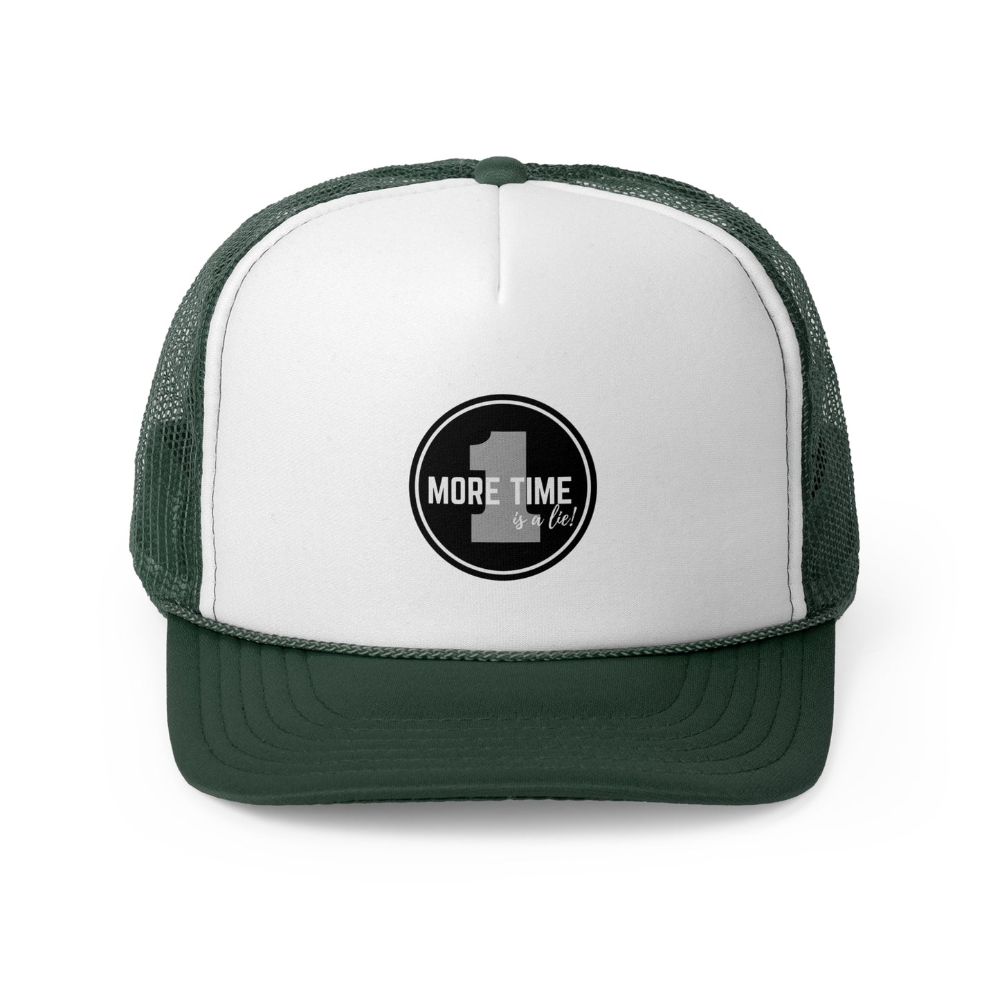 "One More Time is a Lie" Dance Quote Unisex Trucker Hat – Emblem Graphic Cap for Dancers & Dance Moms – Funny Dance Rehearsal Hat