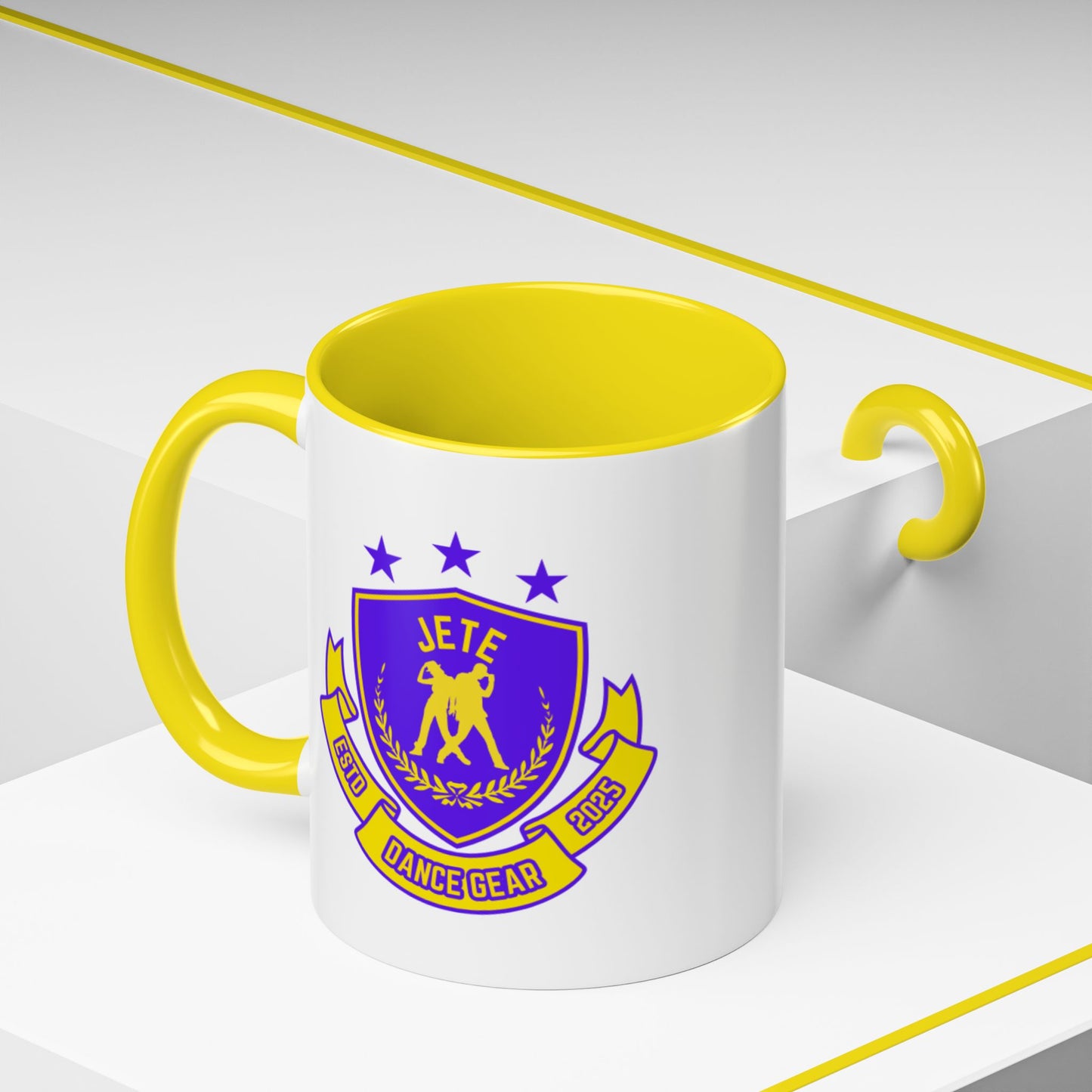 "Jeté Dance Gear Estd 2025" Accent Coffee Mug – Collegiate Style Ceramic Mug for Dancers and Studio Pride
