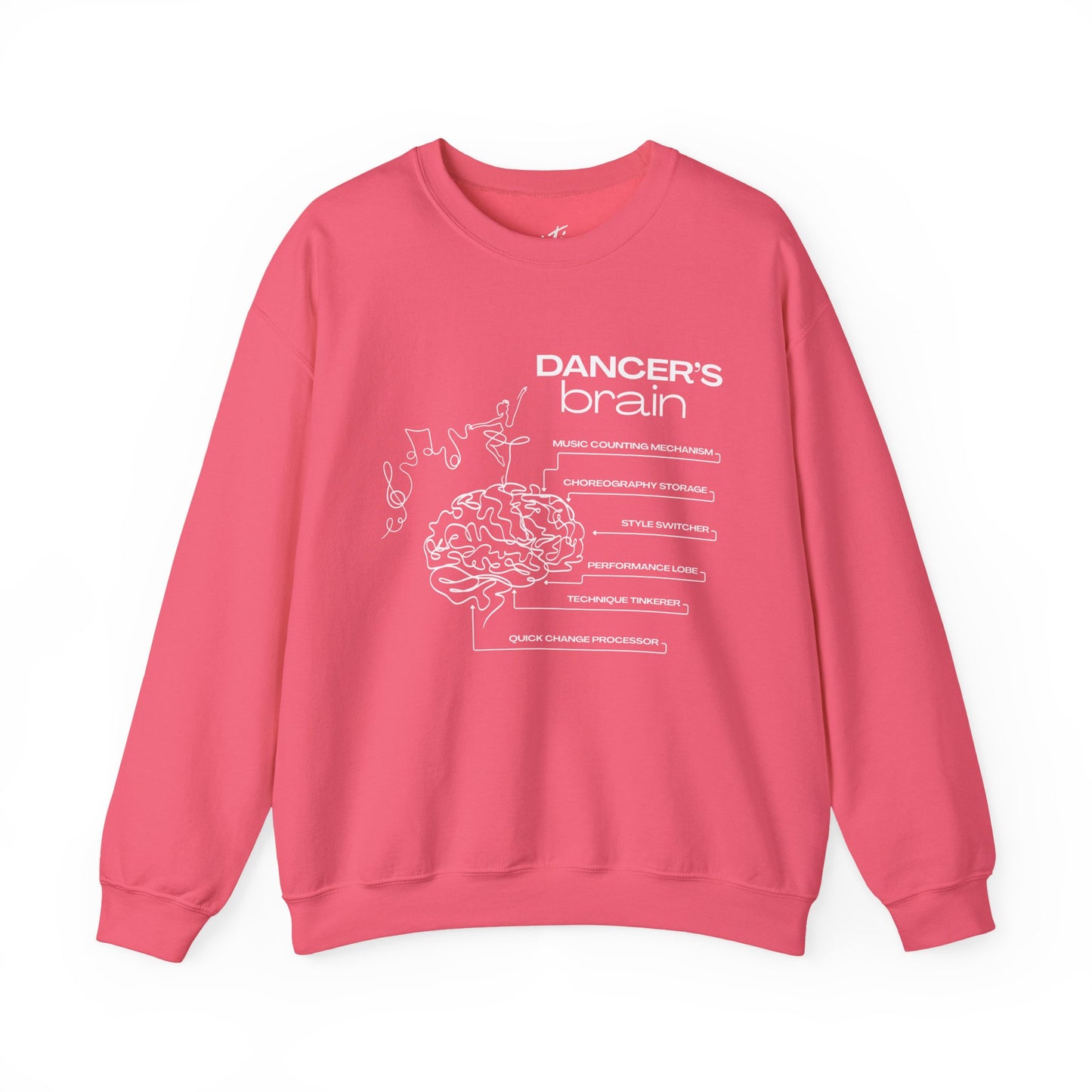 “Dancer’s Brain” Funny Dance Anatomy Sweatshirt – Unisex Heavy Blend Crewneck with Optional Name or Studio Personalization