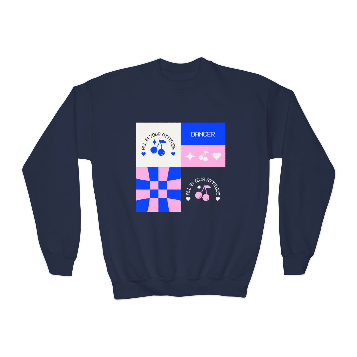 "Dancer – All in Your Attitude" Youth Crewneck Sweatshirt | Retro Dance Graphic Kids Pullover for Confident Movers