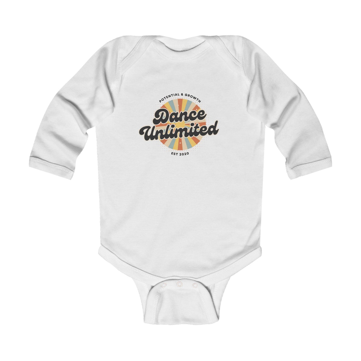 "Dance Unlimited - Potential & Growth" Infant Long Sleeve Bodysuit – Retro Baby Dancer Outfit Graphic