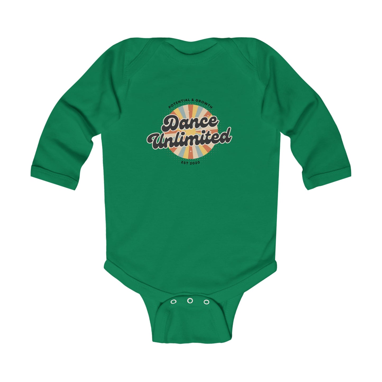 "Dance Unlimited - Potential & Growth" Infant Long Sleeve Bodysuit – Retro Baby Dancer Outfit Graphic