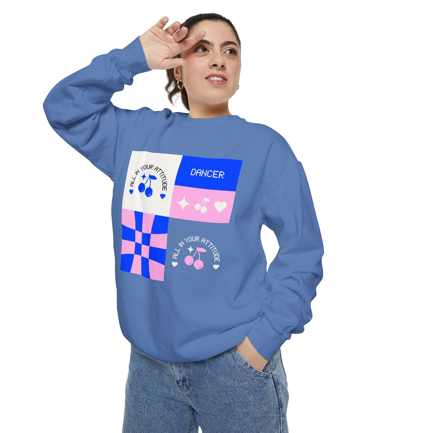 "Dancer – All in Your Attitude" Unisex Lightweight Crewneck Sweatshirt – Retro-Inspired Dance Graphic Pullover for Confident Movers & Performers