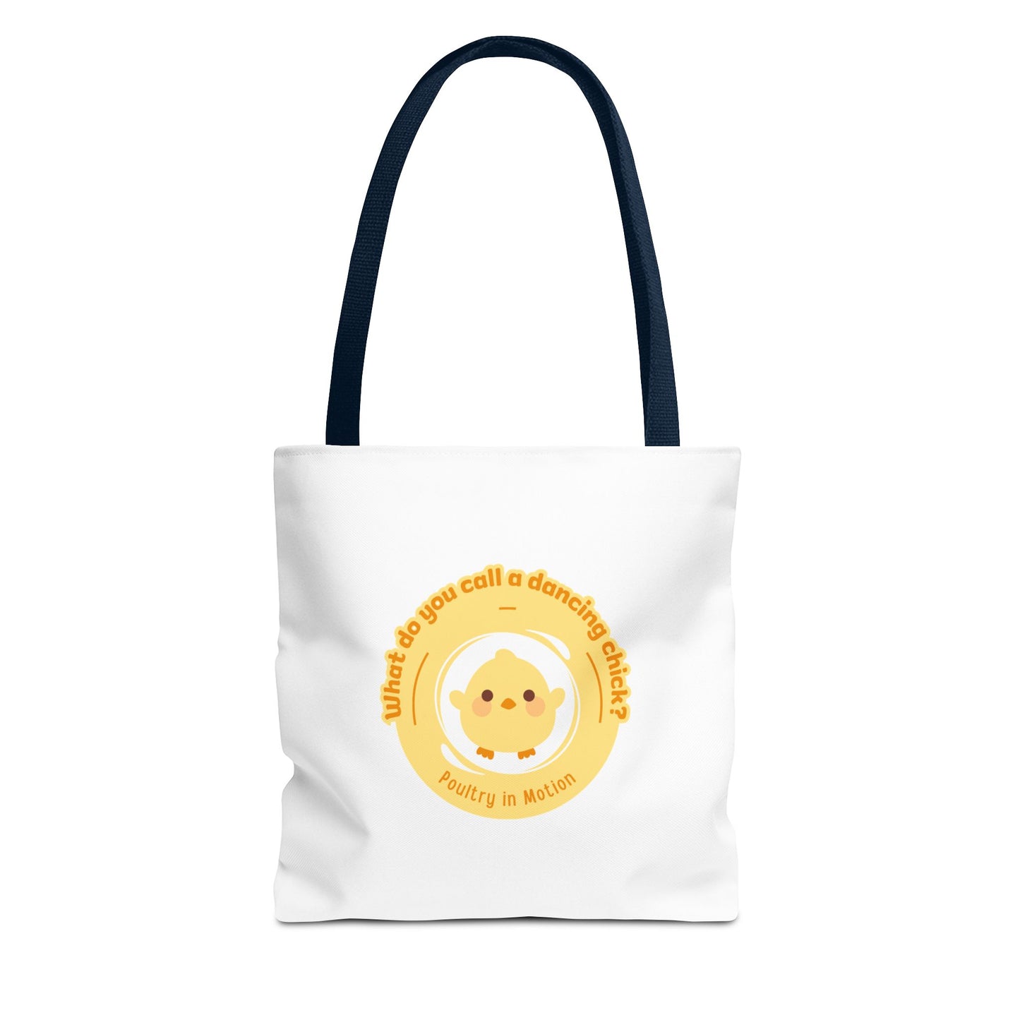 "What do you call a dancing chick? Poultry in Motion" Funny Dance Tote Bag – Kawaii Chicken Canvas Tote for Dancers & Dance Lovers