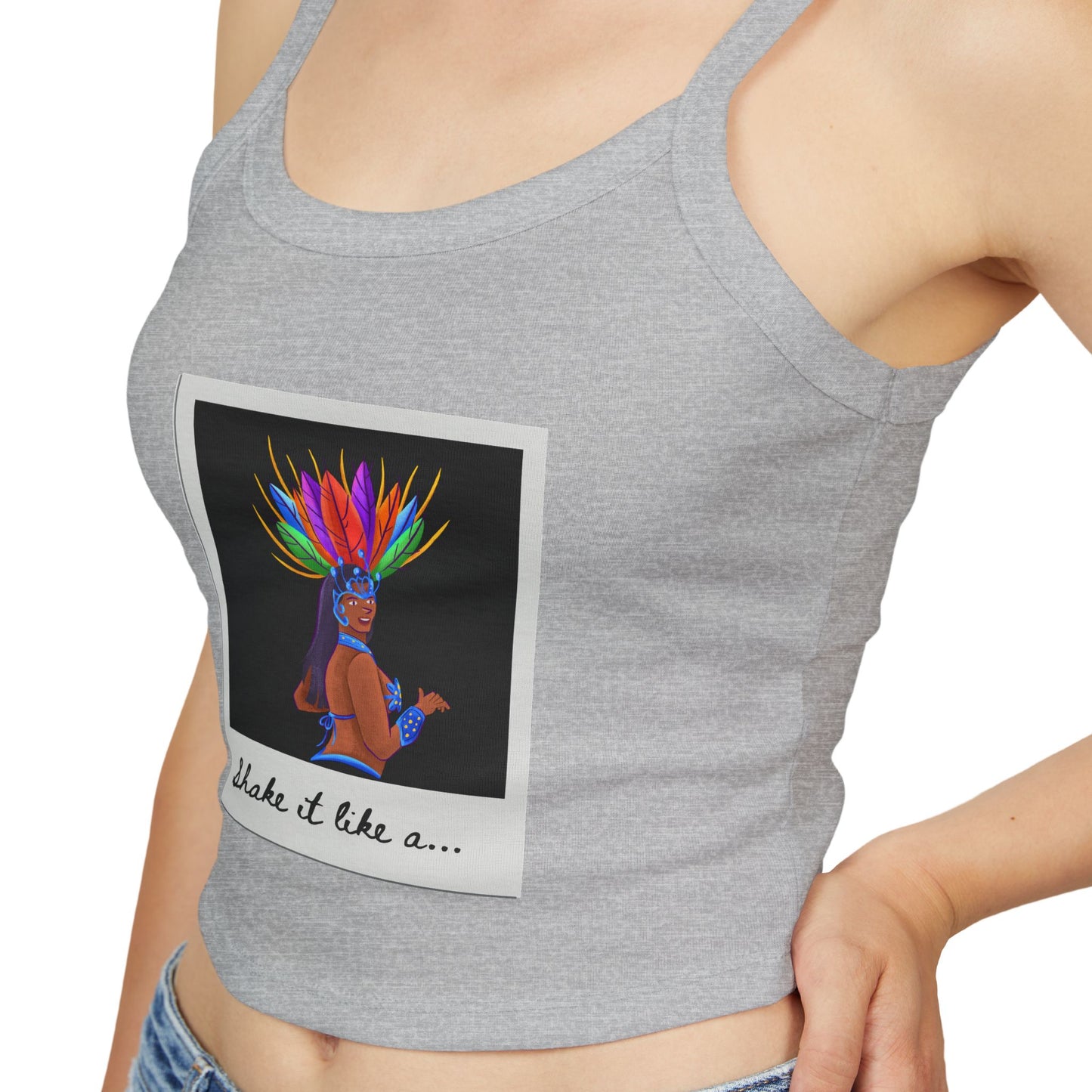 "Shake It Like a..." Women’s Spaghetti Strap Tank Top – Carnival-Inspired Samba Dancer Graphic | Fun Festival & Dancewear Top for Performers & Party Lovers