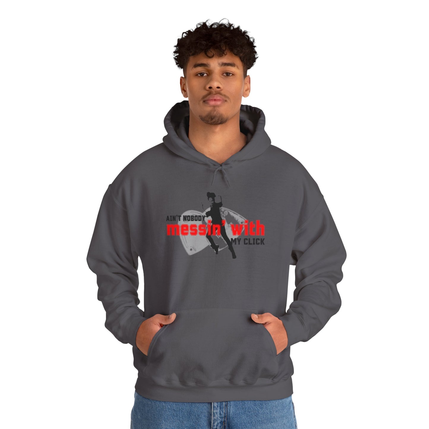 “Ain’t Nobody Messin’ with My Click” Tap Dance Graphic with Tap Shoes & Dancer | Streetwear-Inspired Tap Dancing Hoodie for Dancers - Unisex Heavy Blend™ Hooded Sweatshirt