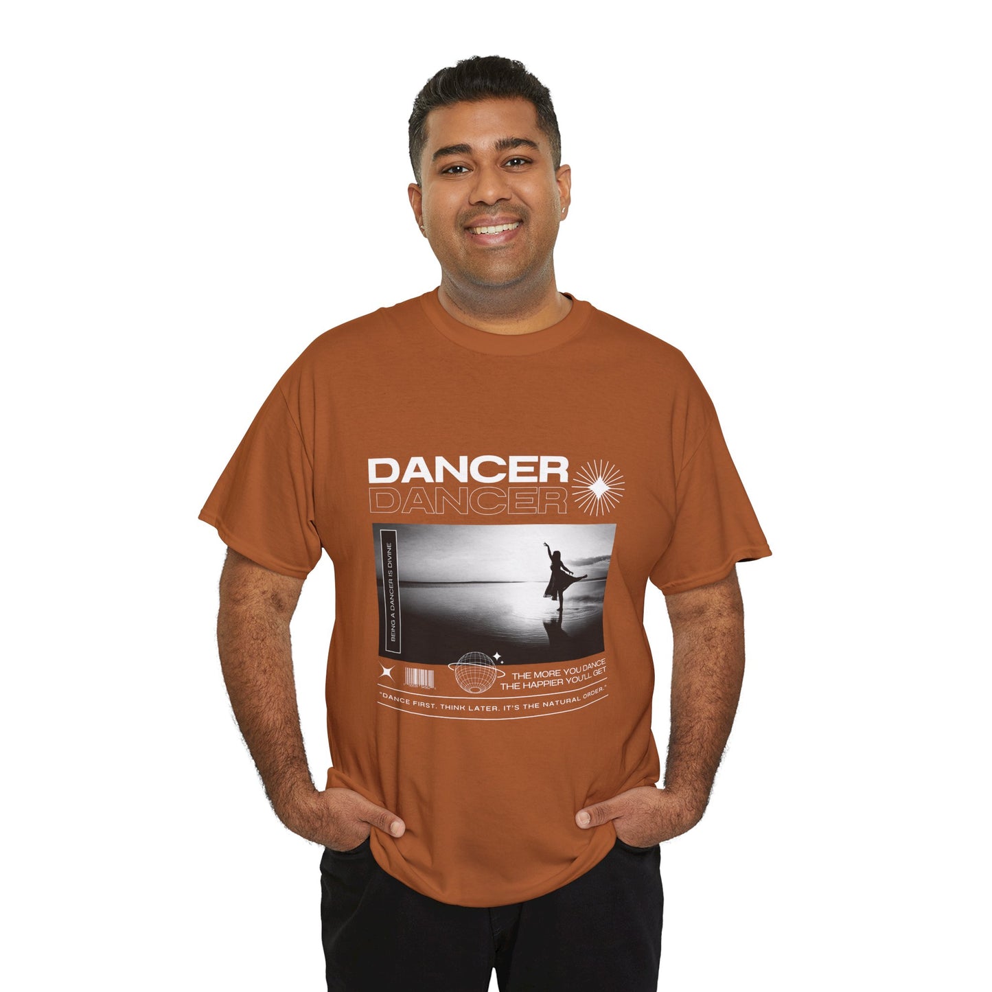 "Dancer" Arabesque Beach Scene Unisex Heavy Cotton Tee – Streetwear-Inspired Ballet Dance Graphic T-Shirt