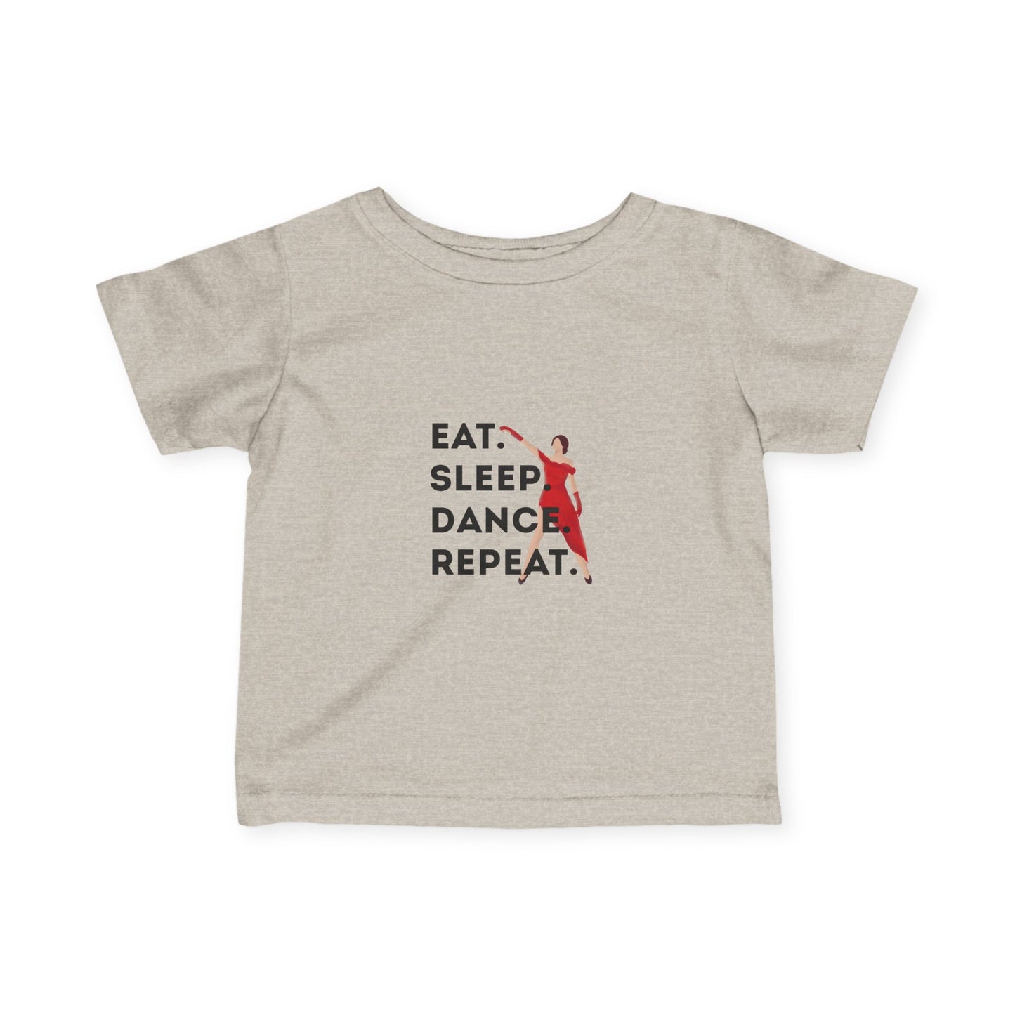 "Eat, Sleep, Dance, Repeat" Infant Fine Jersey Tee – Bold Dancer Graphic Baby Dance T-Shirt for Active Little Performers