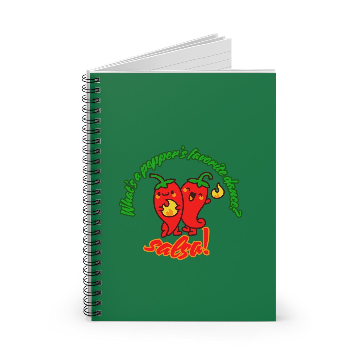 "What Is a Pepper’s Favorite Dance? Salsa!" Spiral Notebook – Funny Dance Pun Journal with Cute Pepper Graphic for Dancers & Foodie Pun Lovers