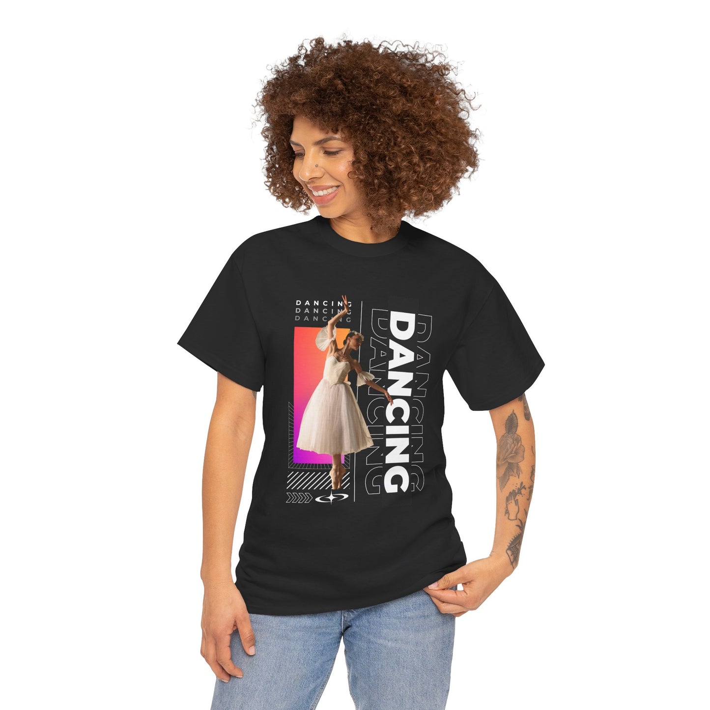 “Dancing” Streetwear-Inspired Female Dancer Unisex Heavy Cotton Tee – Urban Dance Graphic T-Shirt for Performers and Dance Lovers
