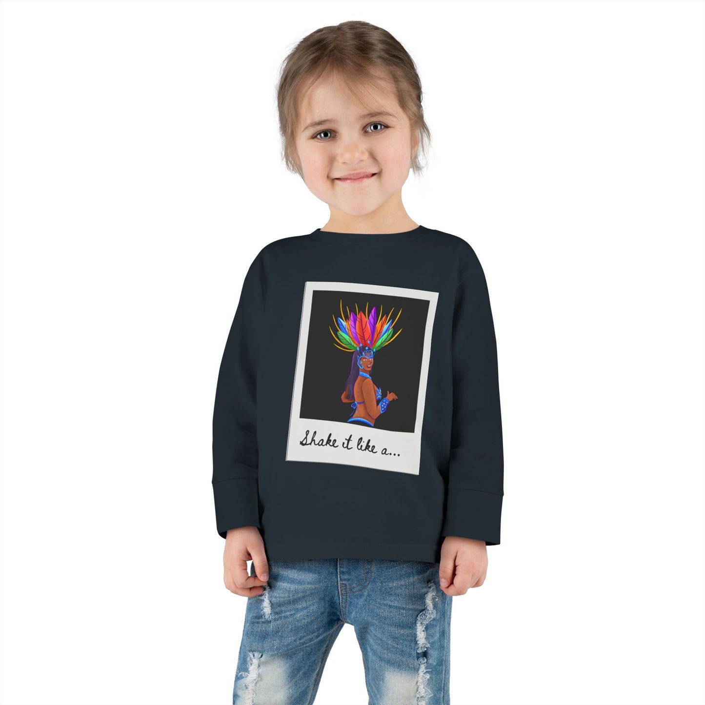"Shake It Like a…” Toddler Long Sleeve Tee – Samba Dancer Graphic Shirt for Kids