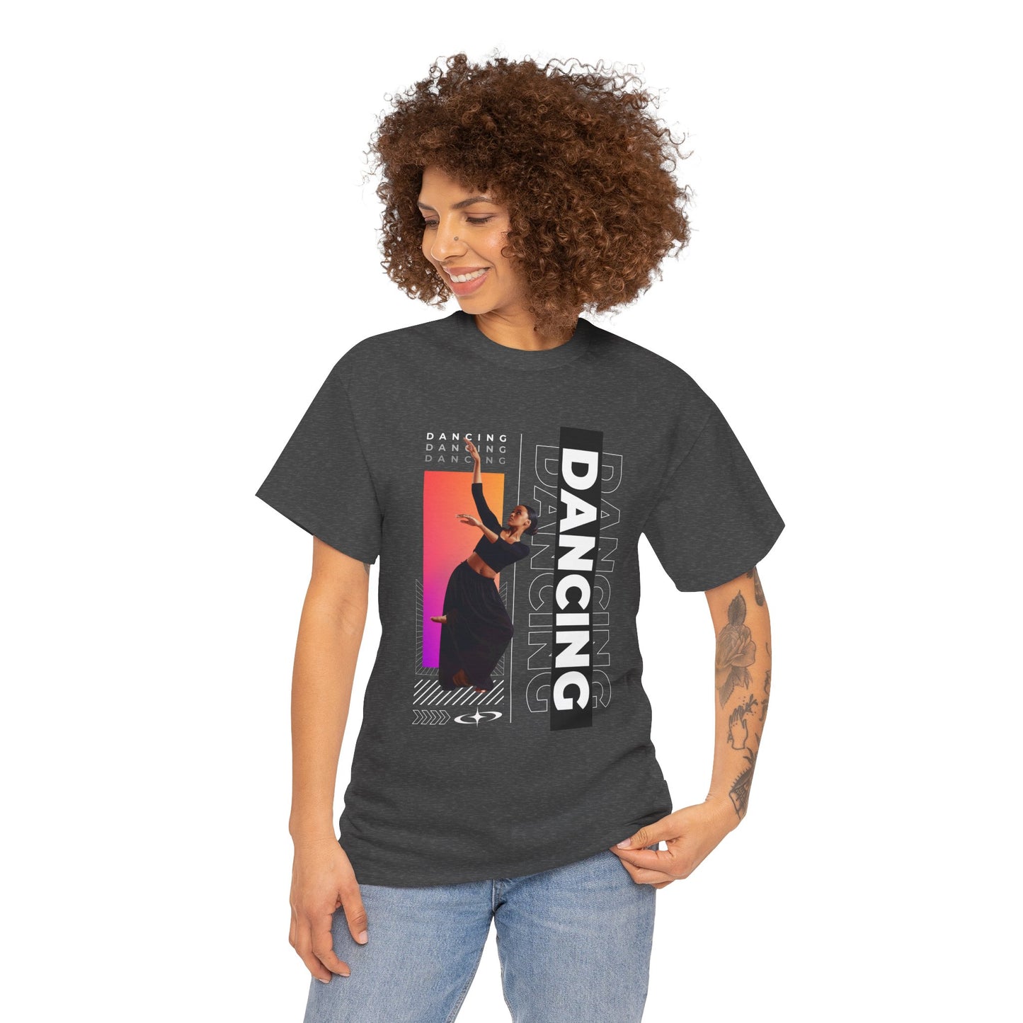 “Dancing” Streetwear-Inspired Female Dancer Unisex Heavy Cotton Tee – Urban Dance Graphic T-Shirt for Performers and Dance Lovers