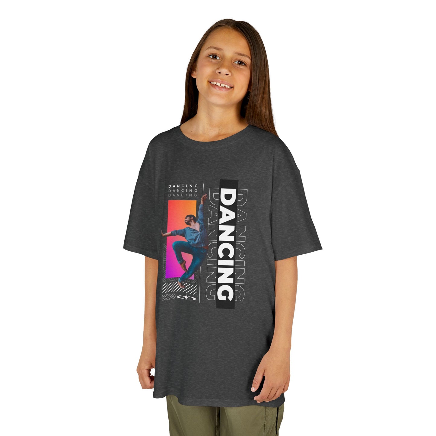 “Dancing” Youth Short Sleeve T-Shirt – Streetwear-Inspired Male Dancer Graphic – Trendy Kids Dance Apparel Tee