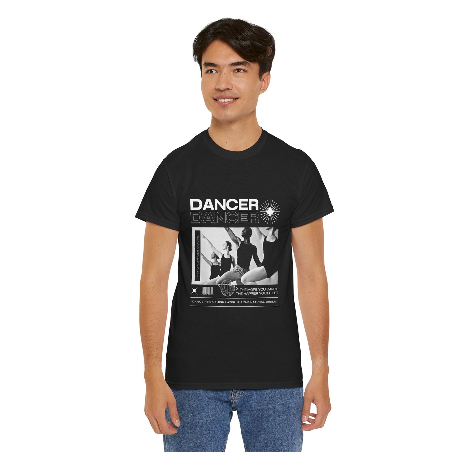 "Dancer" with ballet dancers at the Barre - Unisex Heavy Cotton Tee | Streetwear-Inspired Ballet Training Graphic T-Shirt for Dance Lovers