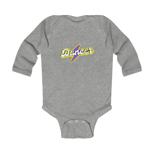 "Dancer" Infant Long Sleeve Bodysuit – Superhero-Inspired Dance Graphic Baby Outfit for Future Performers